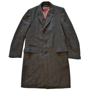 Vintage 1960s Green Tweed Overcoat Size 40 Custom 400 Pittsburgh Herringbone